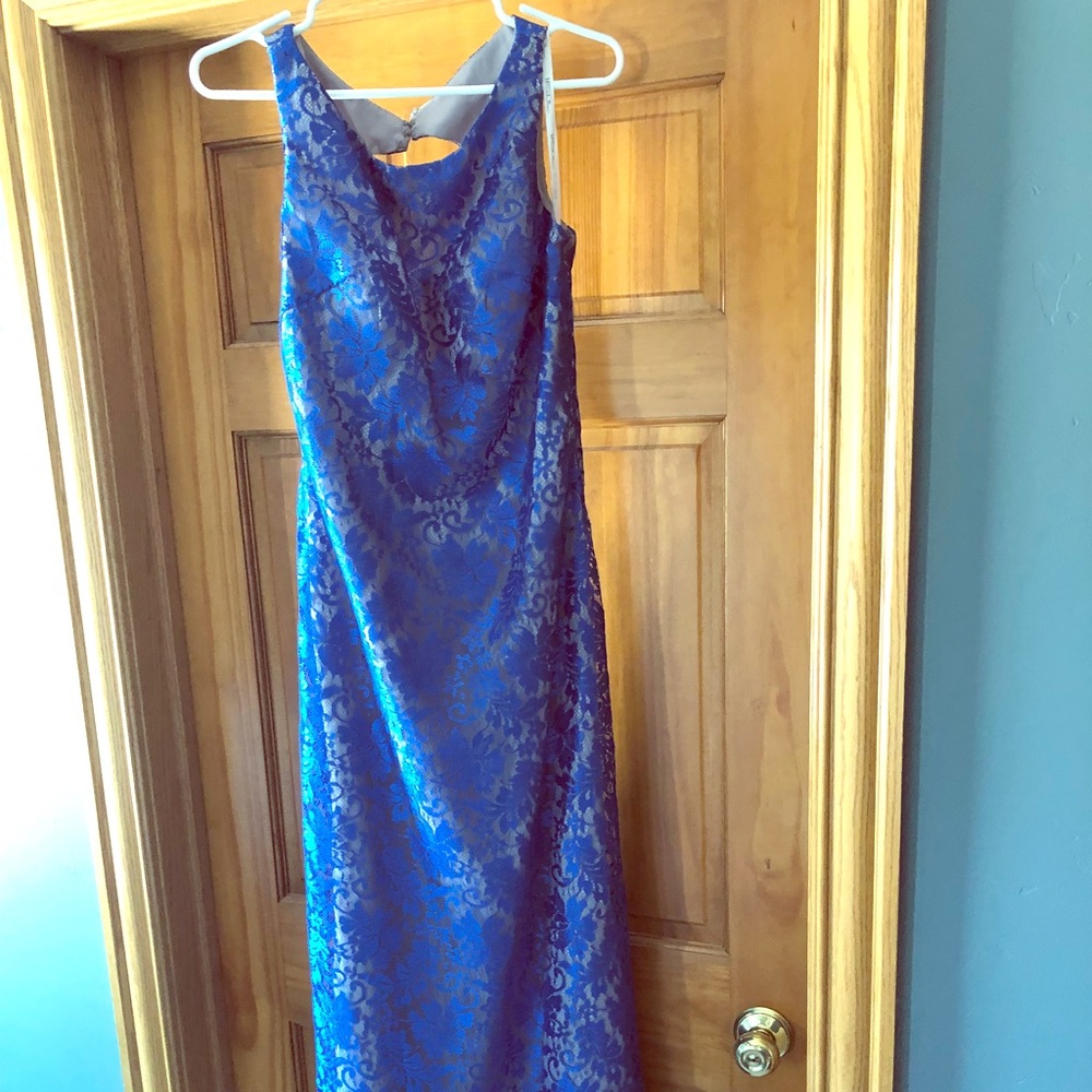 Size 12 blue lace over gray bridesmaid dress